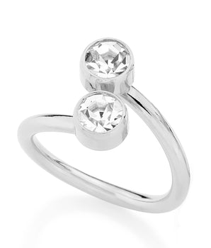 RHODIUM PLATED RING WITH CRYSTAL