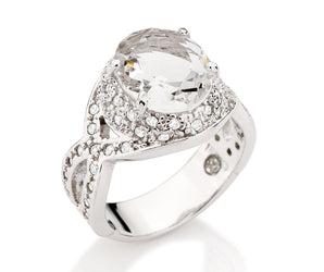 RHODIUM PLATED RING WITH CRYSTAL AND ZIRCONIA