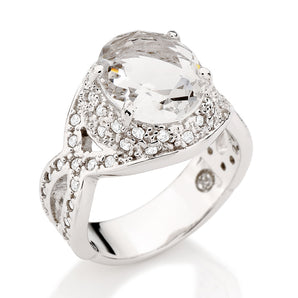 RHODIUM PLATED RING WITH CRYSTAL AND ZIRCONIA