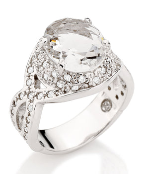 RHODIUM PLATED RING WITH CRYSTAL AND ZIRCONIA