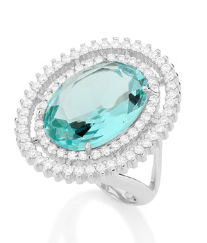 RHODIUM PLATED RING WITH CRYSTAL AND ZIRCONIA