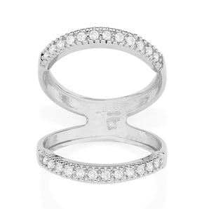 RHODIUM PLATED RING WITH ZIRCONIA