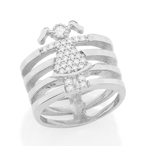 RHODIUM PLATED RING WITH ZIRCONIA