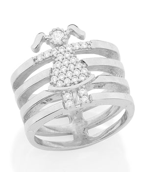 RHODIUM PLATED RING WITH ZIRCONIA