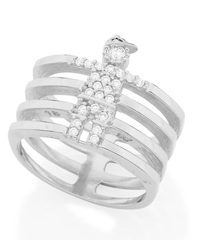 RHODIUM PLATED RING WITH ZIRCONIA