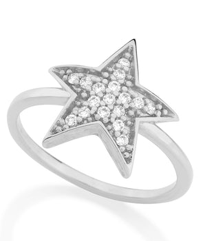 RHODIUM PLATED RING WITH ZIRCONIA