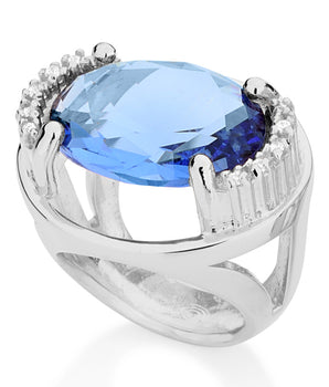 RHODIUM PLATED RING WITH CRYSTAL AND ZIRCONIA