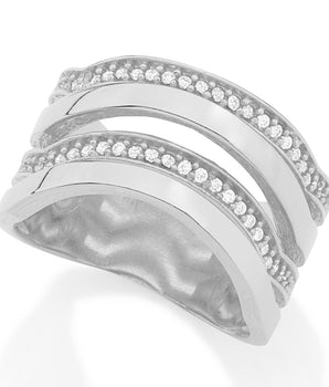 RHODIUM PLATED RING WITH ZIRCONIA