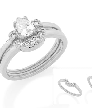 RHODIUM PLATED RING WITH ZIRCONIA