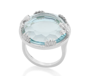 RHODIUM PLATED RING WITH CRYSTAL