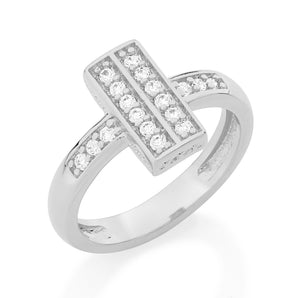 RHODIUM PLATED RING WITH ZIRCONIA