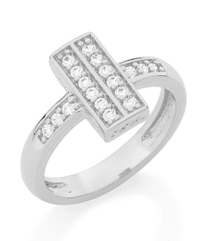 RHODIUM PLATED RING WITH ZIRCONIA