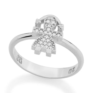 RHODIUM PLATED RING WITH ZIRCONIA