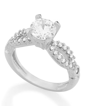 RHODIUM PLATED RING WITH ZIRCONIA