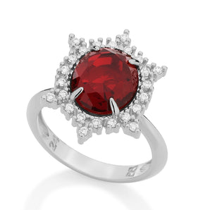 RHODIUM PLATED RING WITH CRYSTAL AND ZIRCONIA