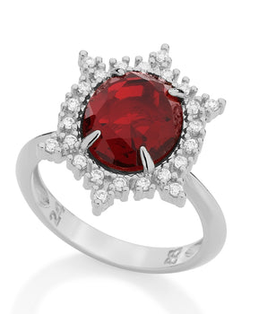 RHODIUM PLATED RING WITH CRYSTAL AND ZIRCONIA