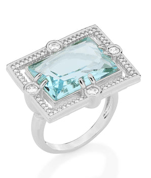 RHODIUM PLATED RING WITH CRYSTAL AND ZIRCONIA