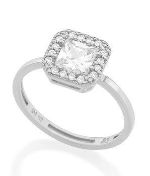 RHODIUM PLATED RING WITH ZIRCONIA