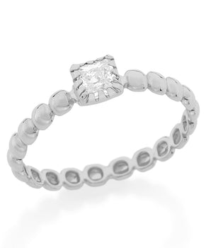 RHODIUM PLATED RING WITH ZIRCONIA