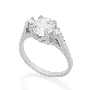 RHODIUM PLATED RING WITH ZIRCONIA