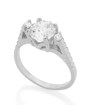 RHODIUM PLATED RING WITH ZIRCONIA