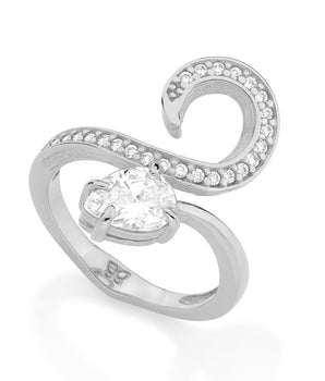 RHODIUM PLATED RING WITH ZIRCONIA