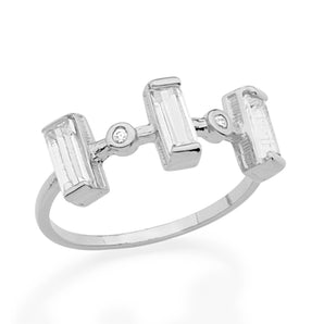 RHODIUM PLATED RING WITH CRYSTAL AND ZIRCONIA