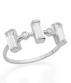 RHODIUM PLATED RING WITH CRYSTAL AND ZIRCONIA