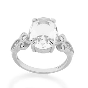 RHODIUM PLATED RING WITH CRYSTAL AND ZIRCONIA