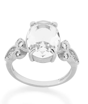 RHODIUM PLATED RING WITH CRYSTAL AND ZIRCONIA