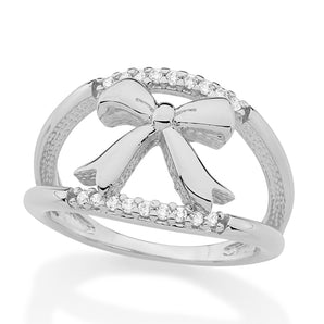 RHODIUM PLATED RING WITH ZIRCONIA