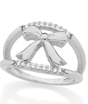RHODIUM PLATED RING WITH ZIRCONIA
