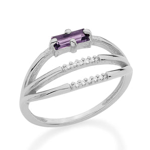 RHODIUM PLATED RING WITH CRYSTAL AND ZIRCONIA