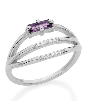 RHODIUM PLATED RING WITH CRYSTAL AND ZIRCONIA