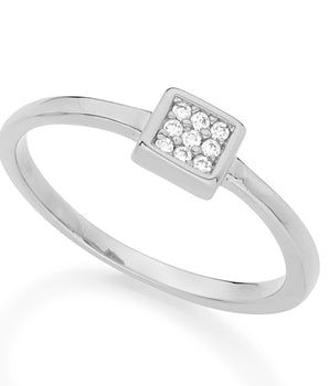 RHODIUM PLATED RING WITH ZIRCONIA