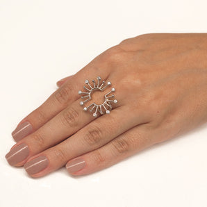 RHODIUM PLATED RING WITH ZIRCONIA