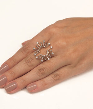 RHODIUM PLATED RING WITH ZIRCONIA