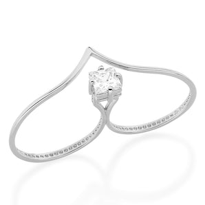 RHODIUM PLATED RING WITH ZIRCONIA