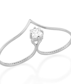 RHODIUM PLATED RING WITH ZIRCONIA