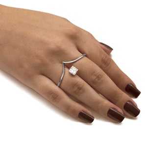 RHODIUM PLATED RING WITH ZIRCONIA