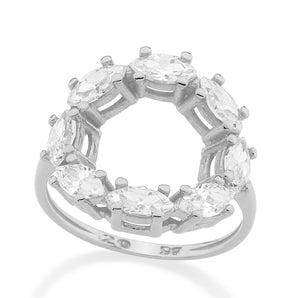 RHODIUM PLATED RING WITH ZIRCONIA