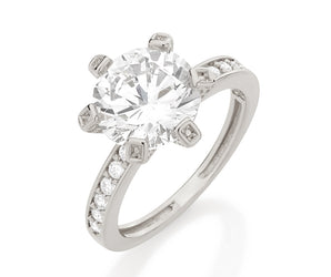 RHODIUM PLATED RING WITH ZIRCONIA