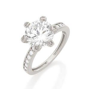 RHODIUM PLATED RING WITH ZIRCONIA