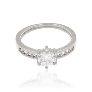 RHODIUM PLATED RING WITH ZIRCONIA