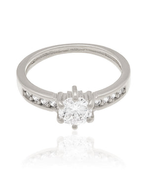 RHODIUM PLATED RING WITH ZIRCONIA