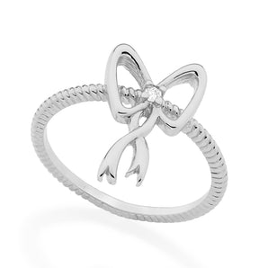 RHODIUM PLATED RING WITH ZIRCONIA