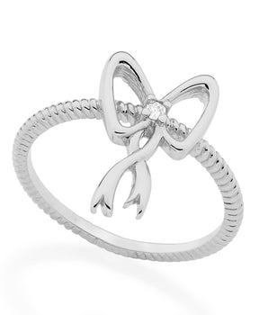 RHODIUM PLATED RING WITH ZIRCONIA
