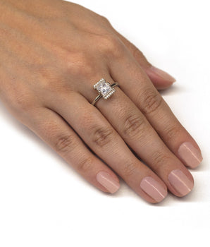 RHODIUM PLATED RING WITH ZIRCONIA