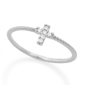 RHODIUM PLATED RING WITH ZIRCONIA