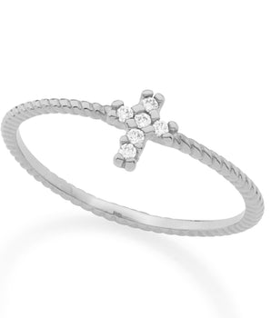 RHODIUM PLATED RING WITH ZIRCONIA